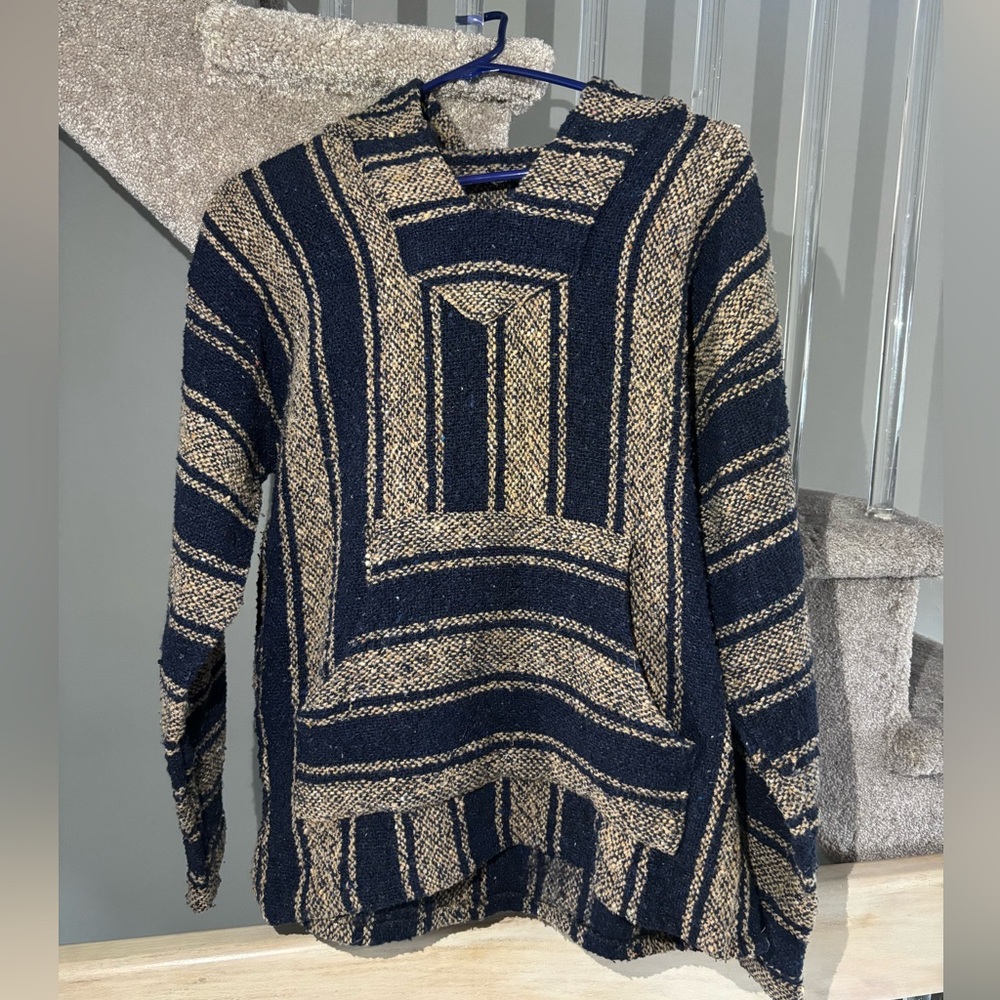 Striped Dark Navy Blue and Tan Baja Hoodie